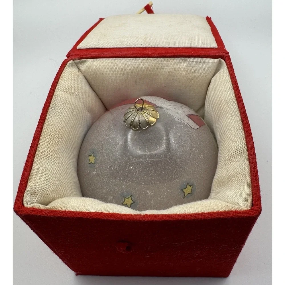 Vintage Reverse Inside Hand Painted Folk Art Santa Glass Ornament Ball 80-90's